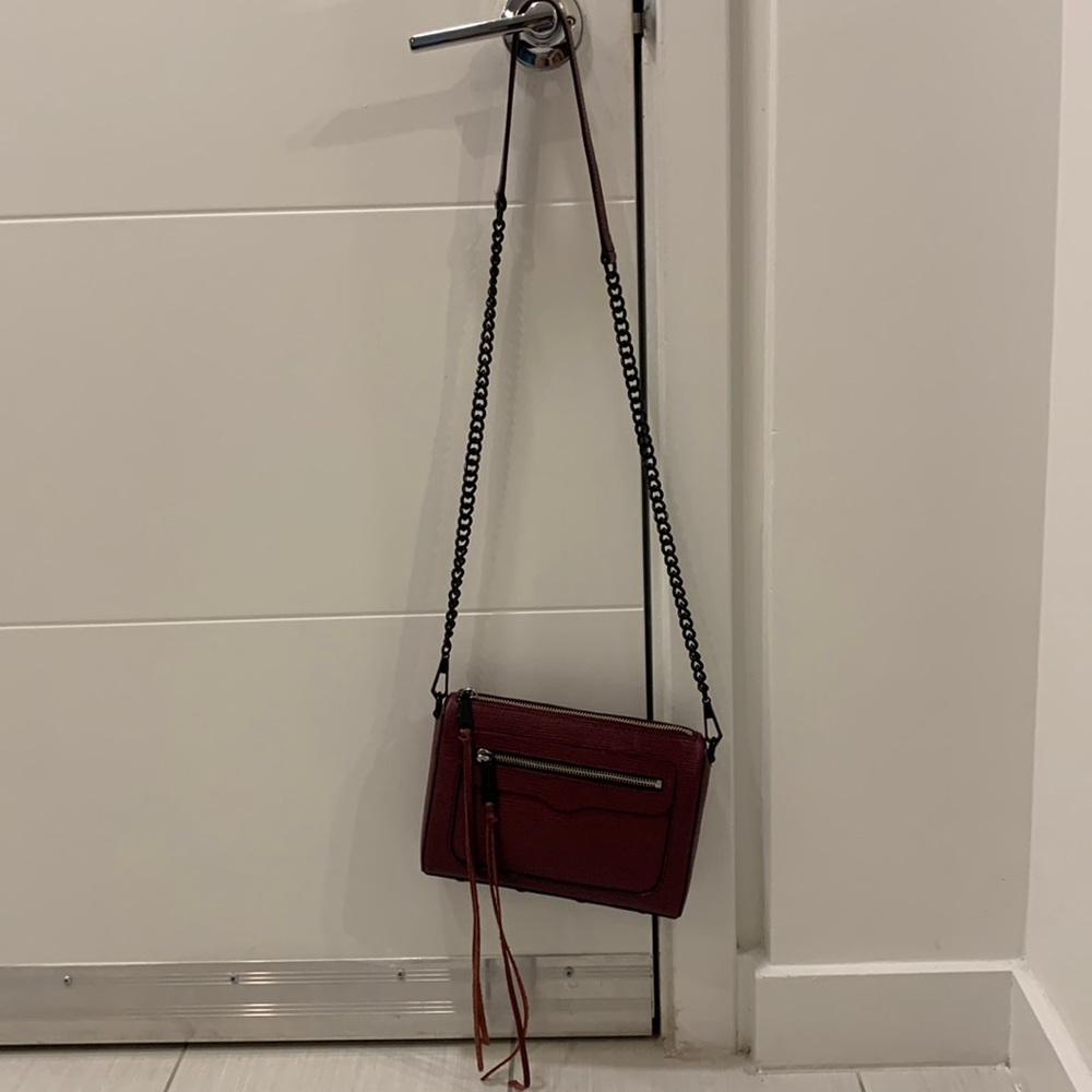 Rebecca Minkoff Embossed Burgundy Leather Crossbody Bag with Black Chain